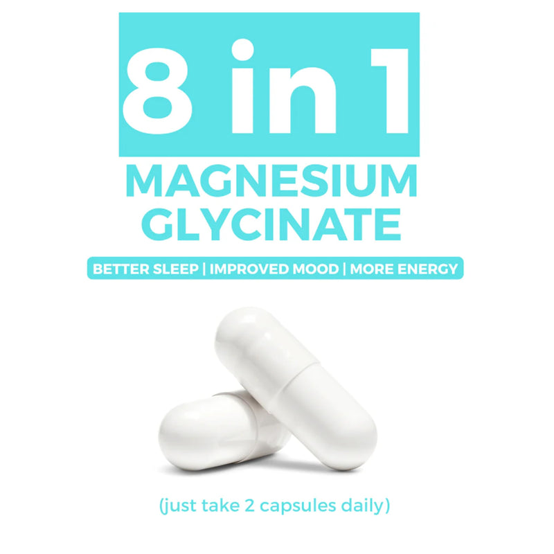 Magnesium Glycinate Capsules 8-in-1 Complex - Triple Magnesium (Bisglycinate, Citrate, Malate) Supplement with Zinc, Copper, Vitamin D3, Vitamin B6 and Black Pepper - 60 Vegan Capsules