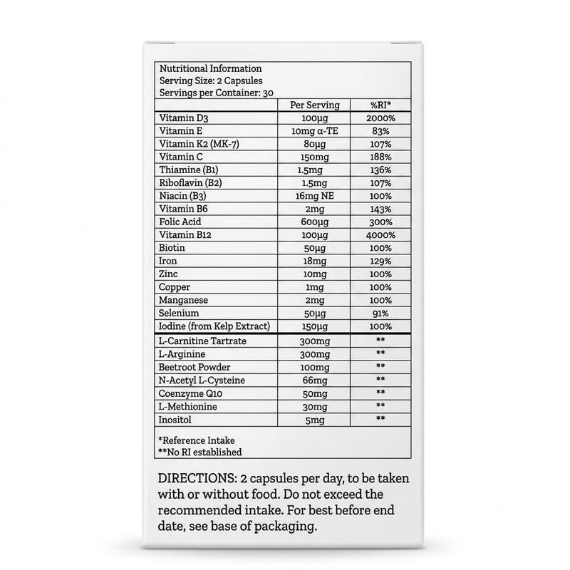 Advanced Fertility Support for Women – 24-in-1 TTC Formula with CoQ10, 600μg Folic Acid & Vitamin D3 – 60 Vegetarian Capsules (1 Month Supply)