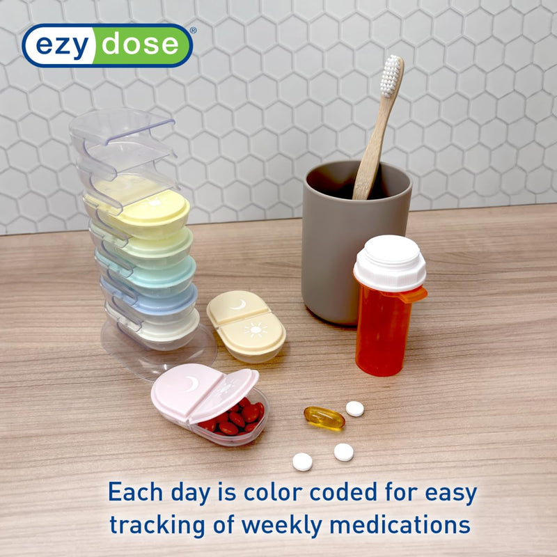Ezy Dose Weekly (7-Day) AM/PM Pill Organizer, Medicine Case, Pastel Rainbow | Daily Stackable Vitamin & Supplement Medication Case, 2x a Day Removable Compartments, Travel-Friendly Tower, BPA-Free