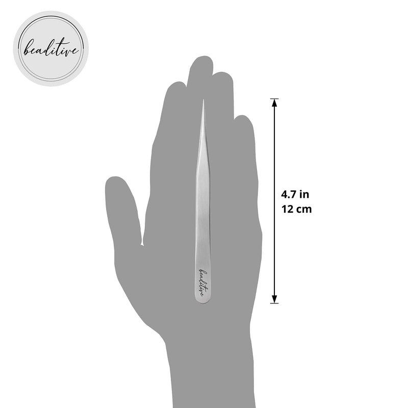 Beaditive High Precision Tweezers 3 Pack - 4.7" Craft Tweezers for Sewing, Beading & DIY Crafts - Non-Serrated Jewelry Tweezer Set with Fine Point Tips - Stainless Steel Needle Nose Hobby Tweezers