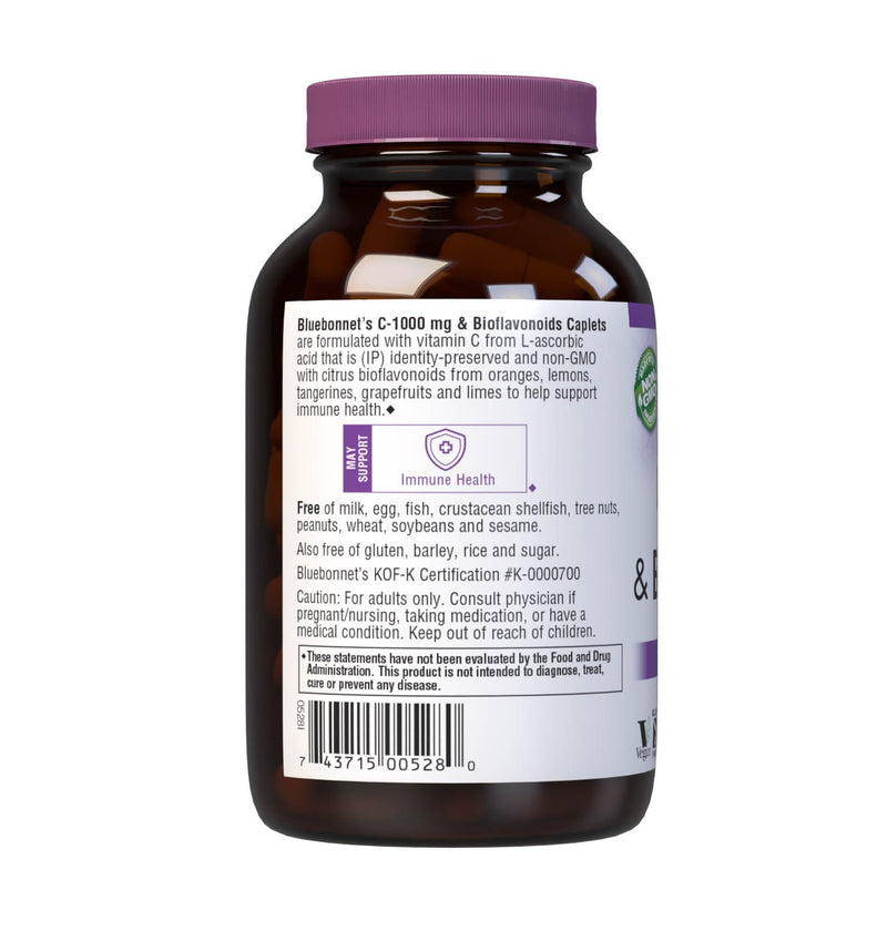 Bluebonnet Vitamin C 1000 mg Plus Bioflavonoids Caplets, 90 Count | Immune Health; Non-GMO, Vegan, Kosher Certified, Gluten-Free, Soy-Free, Dairy-Free