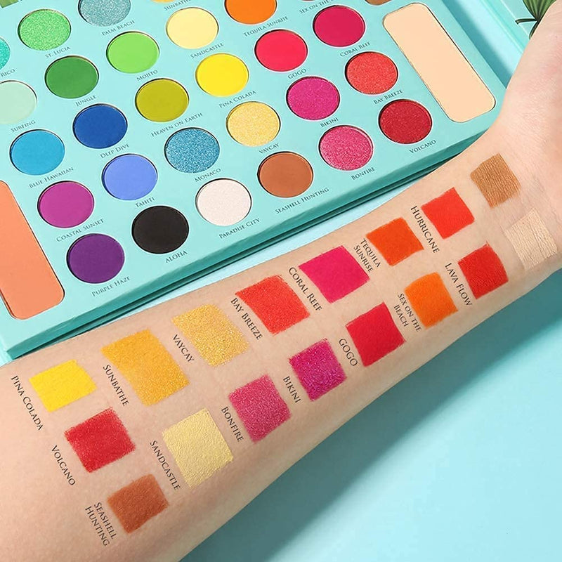[Australia] - Docolor 15Piece Eye Makeup Brushes Set + 34 Colors Tropical Eeyshadow Palette Pigmented Matte Shimmer Metallic Blendable Soft Cream Powder Makeup Eye Shadow Palettes for Christmas Gift 