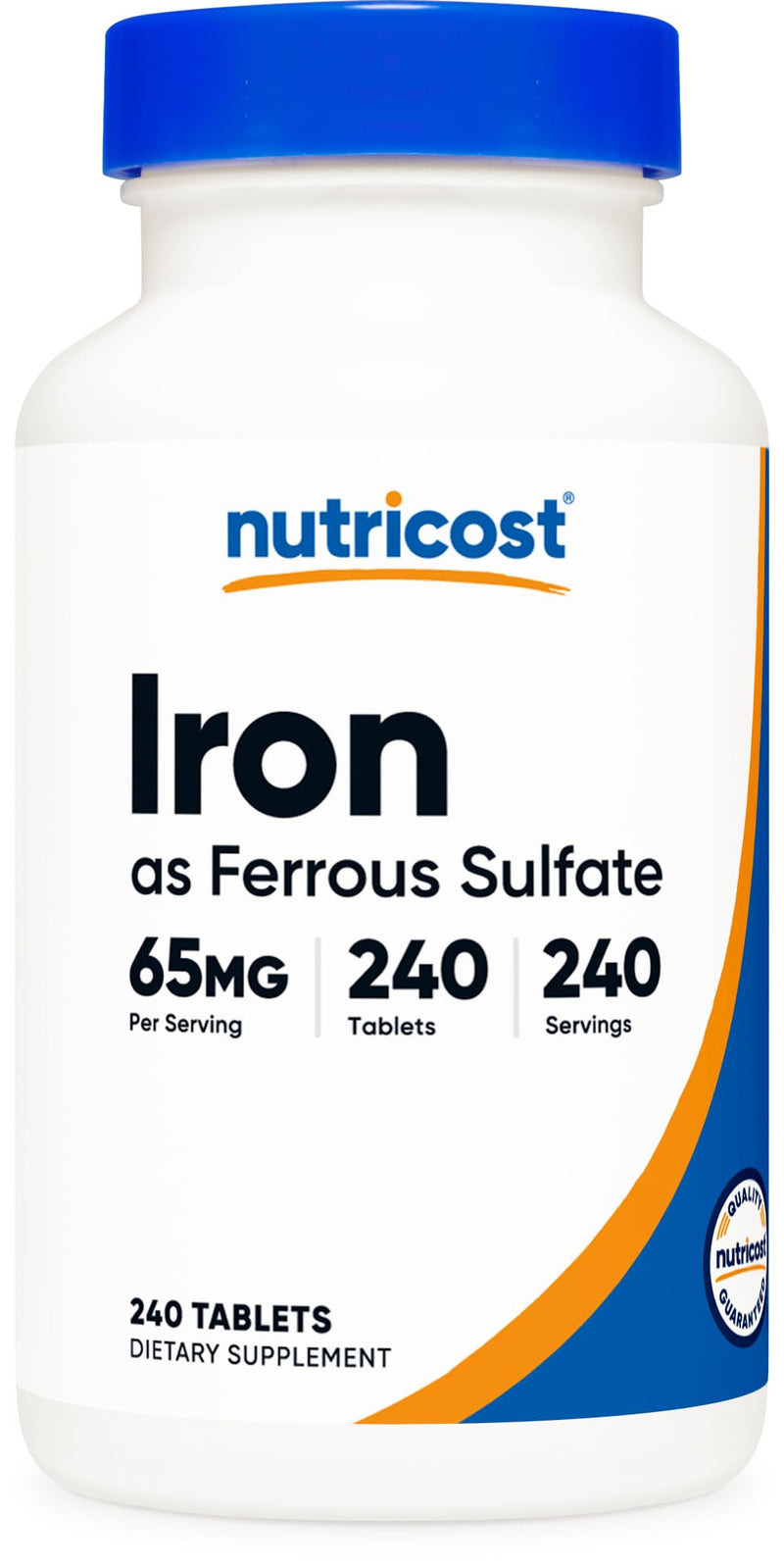 Nutricost Iron (As Ferrous Sulfate) 65mg, 240 Tablets - Non-GMO, Gluten Free Unflavored 240 Count (Pack of 1)