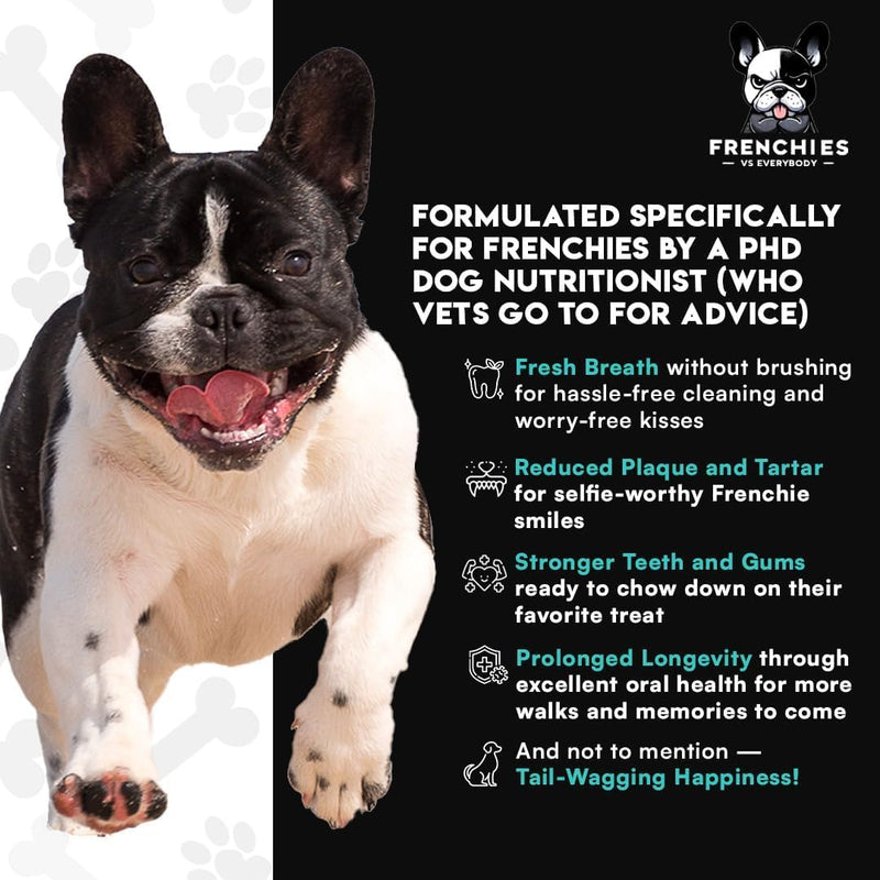 French Bulldog Optimized Dog Teeth Cleaning Powder Plaque Remover & Tartar Control - Dog Breath Freshener Strong Teeth & Gums - Dog Dental Powder Easy Teeth Cleaning - Herbal Blend - USA (60 Scoops) - PawsPlanet Australia