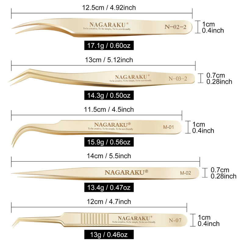 [Australia] - NAGARAKU 5 PCS Tweezers for Eyelash Extensions Straight and Curved Precision Professional Tweezer for Lash Extensions Volume Easy Fanning lash Precise Point with Storage Case Bag 5 tweezers with box 