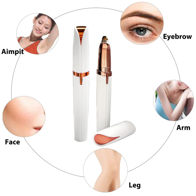 2 Pack USB Rechargeable Portable Electric Eyebrow Trimmer Pen for Women,Painless Precision Eyebrow Hair Remover, Safe Eyebrow Shaver Razor Tool for face Leg Lip Armpit Hand(White) White