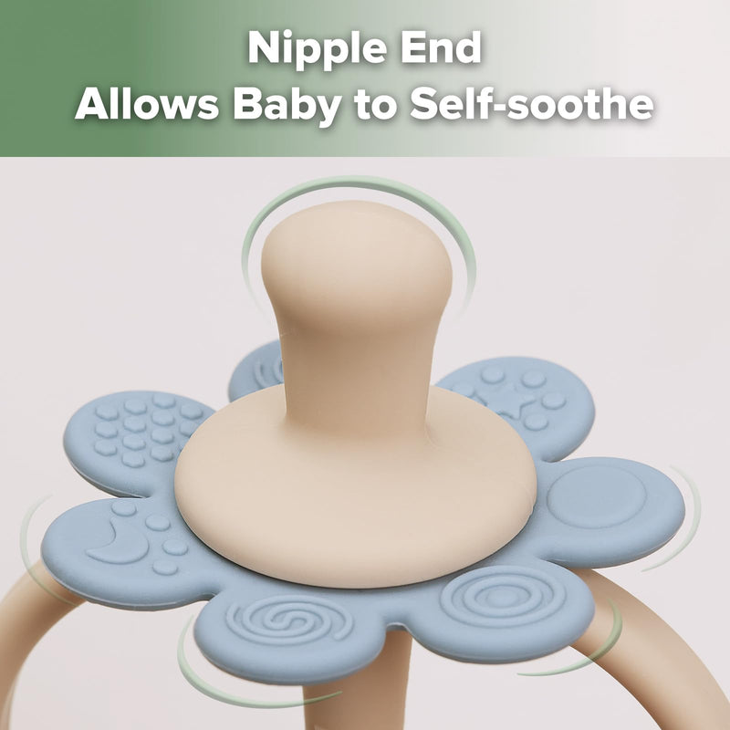 [Australia] - haakaa Silicone Baby Teether Toys,Nipple-Shaped End for Gum Massage,360¬∞ Baby Toothbrush Head for Self-Brushing Training,Easy to Grip - Sky Blue 