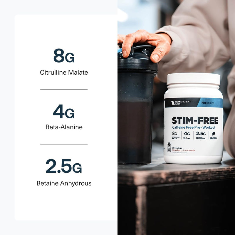 Transparent Labs Stim-Free Pre-Workout - Caffeine & Stim Free Pre Workout Powder for Men and Women with Beta Alanine Powder, Citrulline Malate, & elevATP - 30 Servings, Blue Raspberry