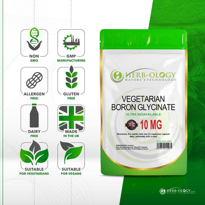 HB Boron Supplement | 360 Vegan Chelated Boron Capsules - 10mg Bioavailable Boron-Glycinate per Serving | Non-GMO, Gluten & Allergen Free | Manufactured in The UK 360 count (Pack of 1)