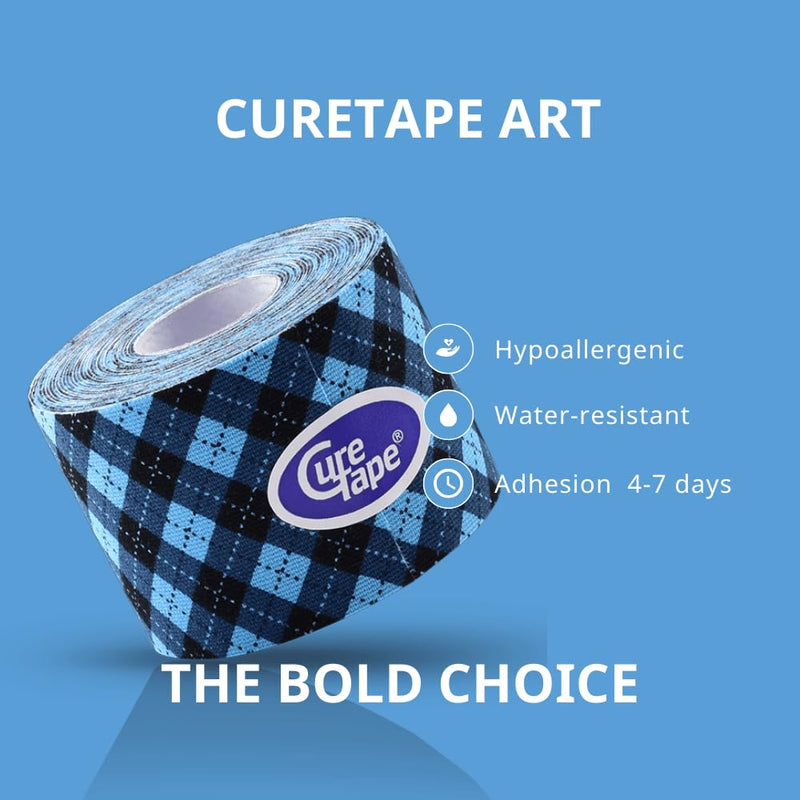 CureTape Art | Kinesiology Tape for Body Pain | Elastic Therapeutic | Waterproof Athletic | Long-Lasting Medical K (Tartan) Tartan