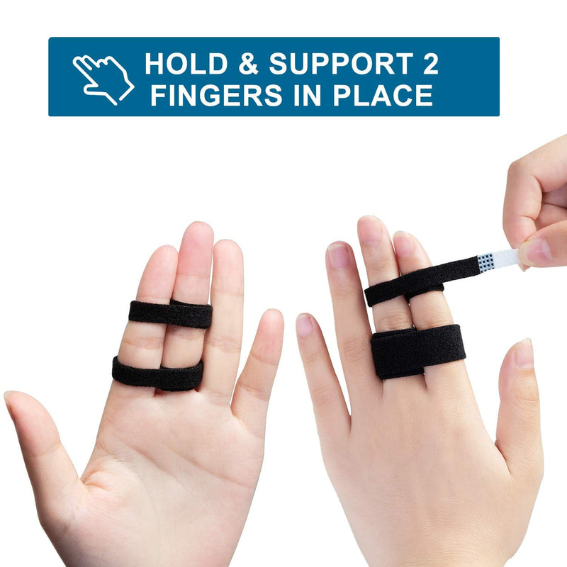 Sumifun Buddy Finger Wraps, Pack of 6 Finger Tapes for Broken, Sprained, Fractured Finger, Finger Straps for Jammed, Swollen, Dislocated Joint (Black) Black 6 Count (Pack of 1)