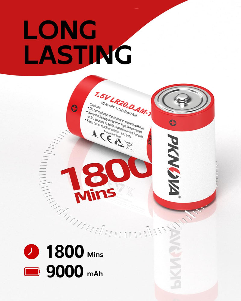 [Australia] - D Batteries 4 Pack, 1.5v LR20 D Cell Batteries, Long-Lasting Alkaline Size D Batteries for Outdoor Flash Light and Household Devices 