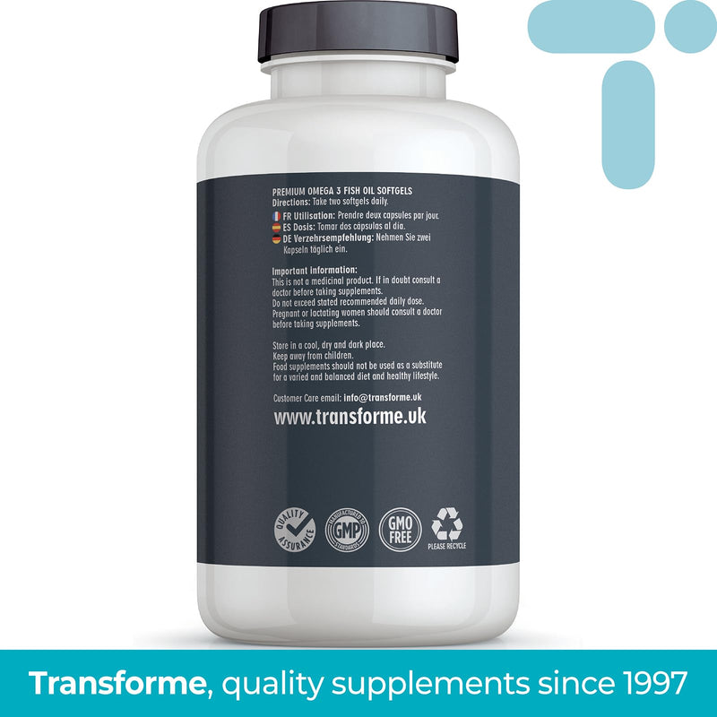 Omega 3 Fish Oil 2000mg, 2 x 1000mg Capsules High Strength Serving 660mg EPA and 440mg DHA, 360 Omega 3 Fatty Acids Softgels Supporting Heart, Brain and Eye Health, 6 Month Supply from Transforme 1 count (Pack of 360)