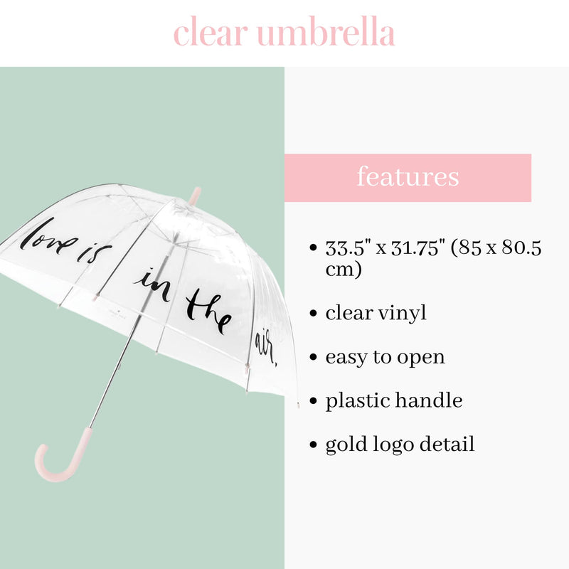 kate spade new york Clear Bubble Umbrella, Love is in the Air | Large, Lightweight, Translucent Dome Canopy Umbrella for Rain with Pink J Hook Handle for Weddings