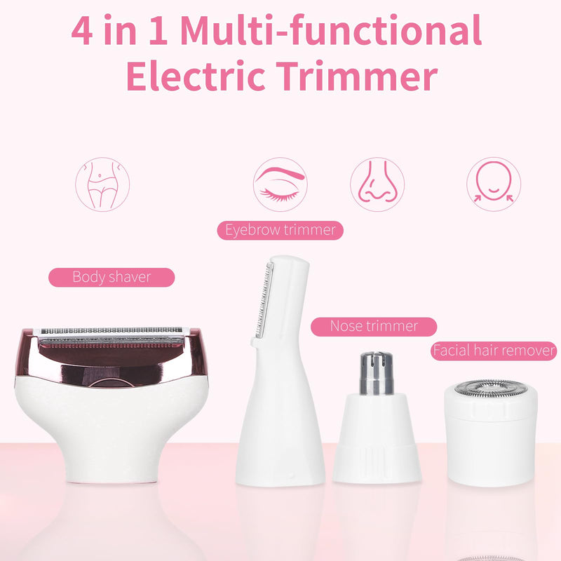 [Australia] - Electric Razors LED Display for Women Men, 2025 Wet/Dry Lady Shaver,4 in 1 Cordless Hair Remover with IPX7 Waterproof,Smooth & Silky Portable Bikini Electric Grooming Set Pink 