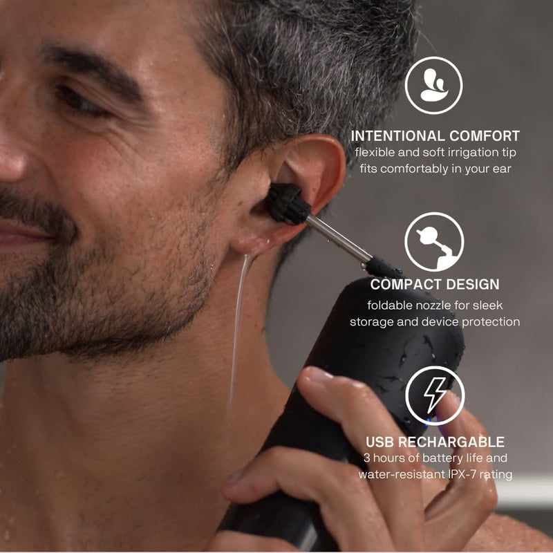 [Australia] - Wush Pro by Black Wolf - The Original Deluxe Water Powered Ear Cleaner with 6 Reusable Replacement Tips by Black Wolf - Safe & Effective for Ear Wax Buildup - Electric Ear Wax Removal Kit (Black) 