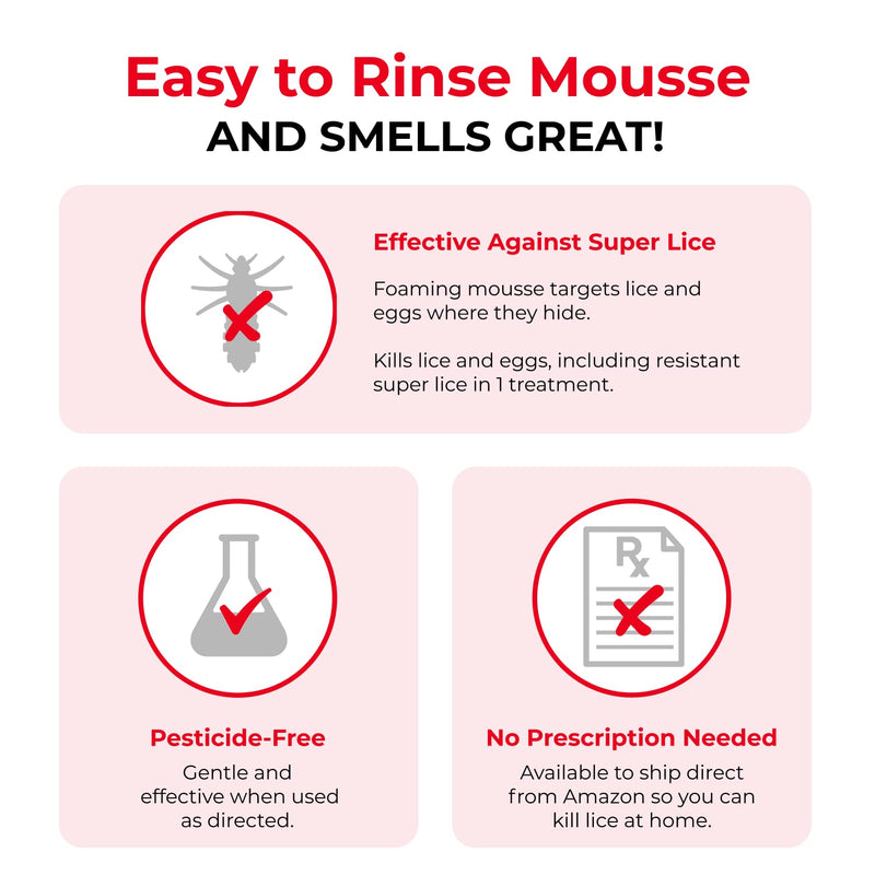 [Australia] - Vamousse Lice Treatment Mousse (6 fl oz), Clinically Proven to Kill Super Lice & Eggs, Easy to Apply & Rinse, Pesticide-Free & Non-Toxic, Includes Reusable Steel Comb 