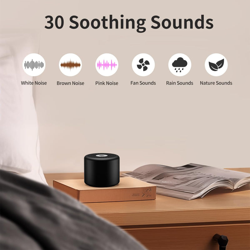 [Australia] - Mini Portable Sound Machine White Noise Machine with 30 Soothing Sounds Travel Sleep Brown Noise Machine for Adults Kids Baby Rechargeable Loud Speaker Noise Canceling Machine for Office Privacy Home Black 