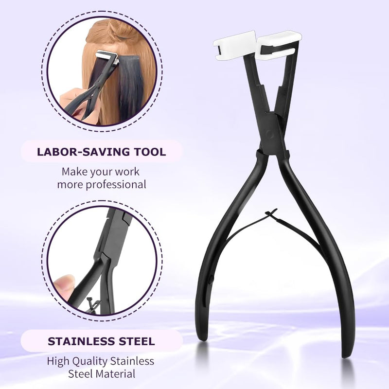 [Australia] - Tape in Hair Extensions Plier, Stainless Steel Flat Surface Extensions Tape Sealing Clamp Pliers Tool, Microlink Hair Extension Removal Tool Kit for Women Hair Extension Tools(Black) Black 