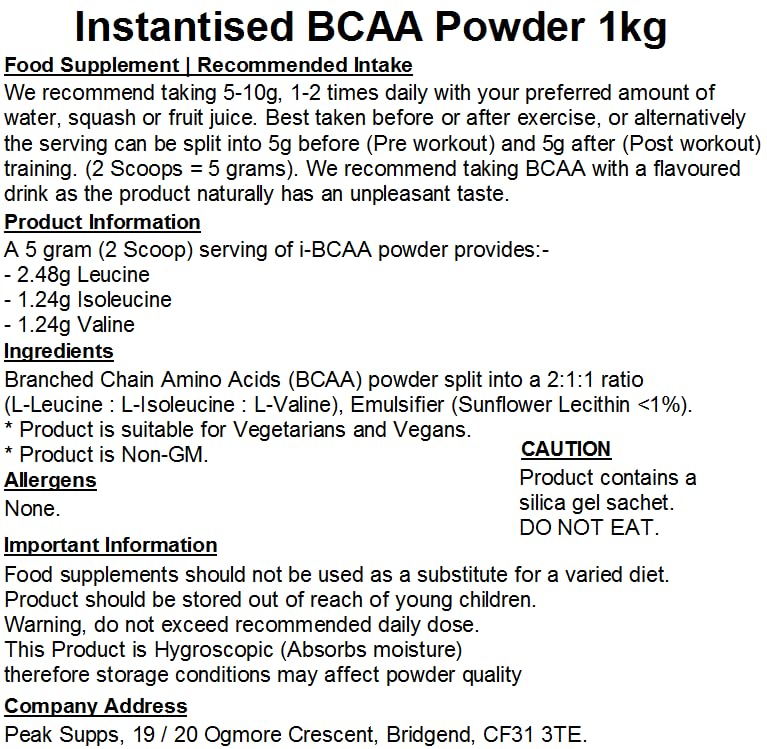 Instant BCAA 1kg (BCAA) - 2 1 1 Ratio - Vegan
