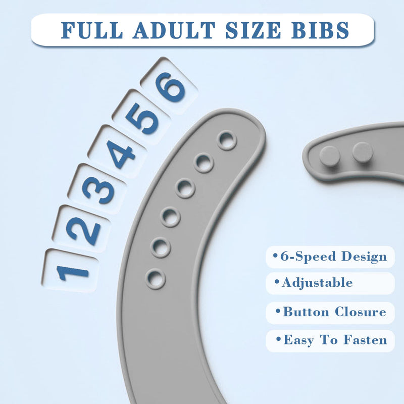 [Australia] - 2 Pack Silicone Adult Bibs with Crumb Catcher, Washable and Adjustable Adult Bibs for Elderly Men Women Seniors Deepblue, Grey 