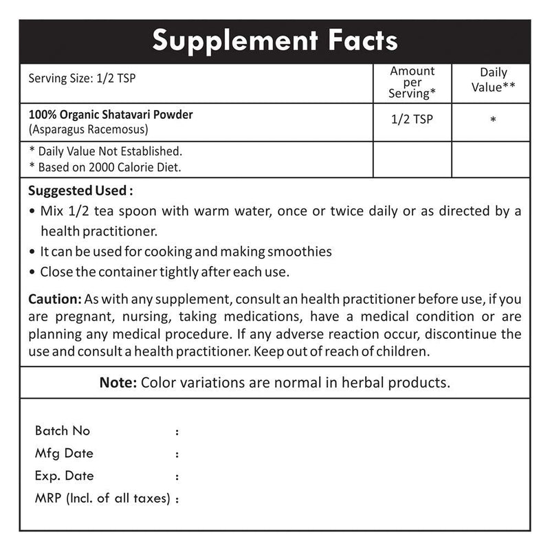 [Australia] - Shatavari Powder Organic Asparagus Racemosus for Lactation Breastfeeding Shatavri Satawar Kalpa Kalp India USDA Organic Improves Lactation | Rejuvenates Stamina | 5.3 oz / 150 gms 