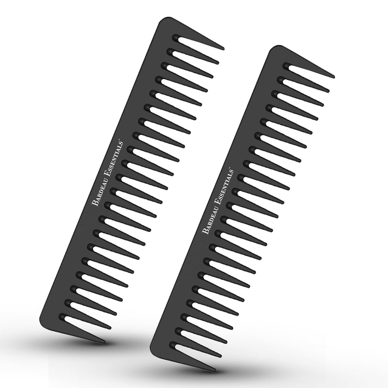 Black Carbon Wide Tooth Comb (7 Inch) - 2 Pack - Professional Detangling & Styling Tool for Men & Women, All Hair Types 2 Pack Black