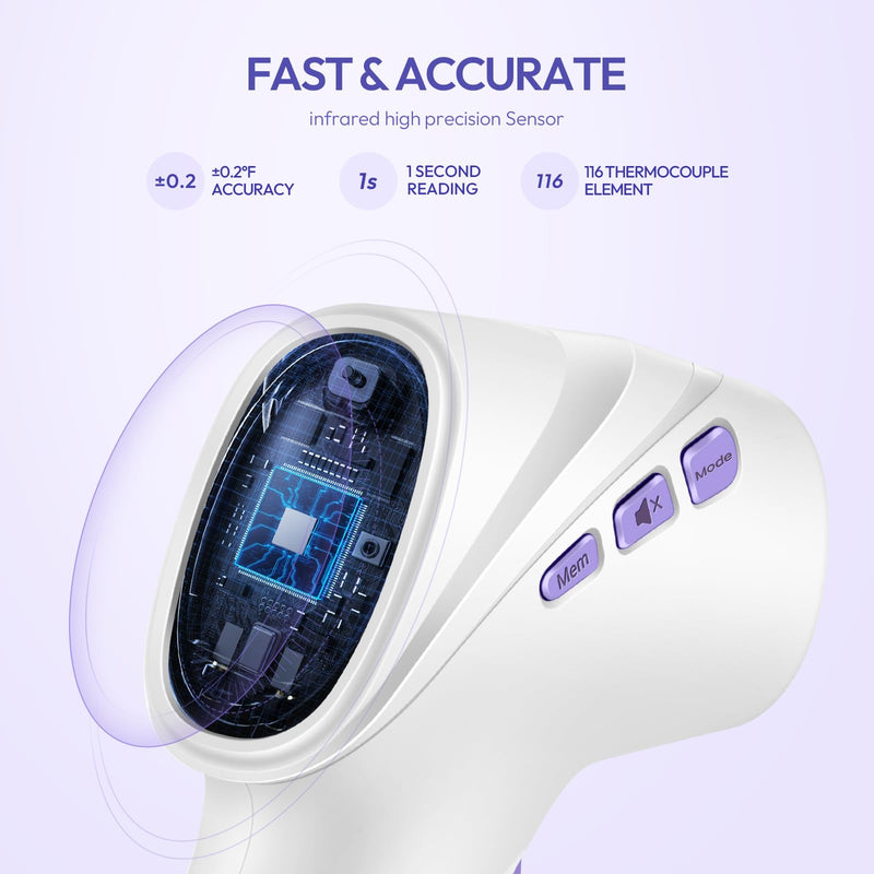 [Australia] - Forehead Thermometer for Adults, Kids & Babies, No-Touch Infrared Thermometer, Digital Thermometer with LCD Backlight Display, Fever Alarm and 1s Instant Reading - Purple 
