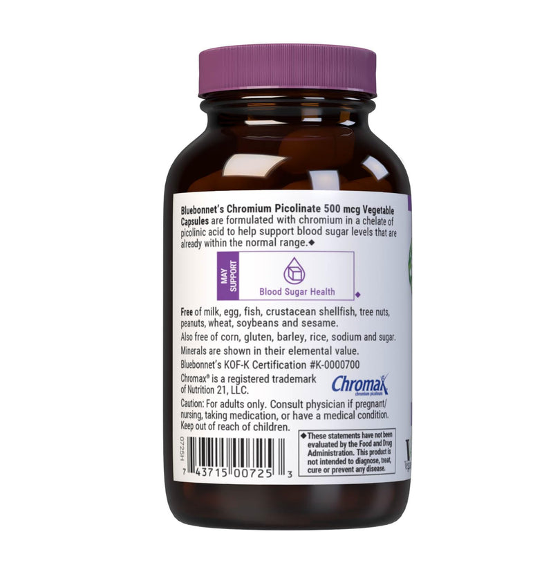 [Australia] - BlueBonnet Nutrition Chromium Picolinate, Soy, Gluten & Dairy Free, Non-GMO, Kosher Certified, Vegan, 500 mcg, 100 Count 