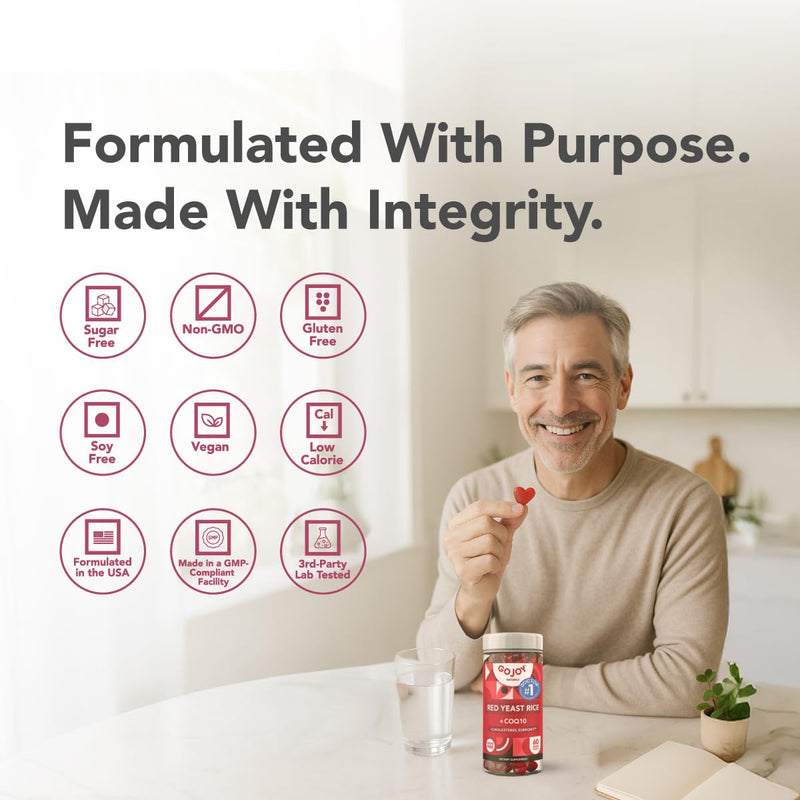 [Australia] - Sugar-Free Red Yeast Rice with CoQ10 Gummies - Cholesterol Supplements with Red Rice Yeast 1000 mg. - Cholesterol Gummies Complex - Vegan, Non-GMO, Gluten-Free & Citrinin-Free Supplement 