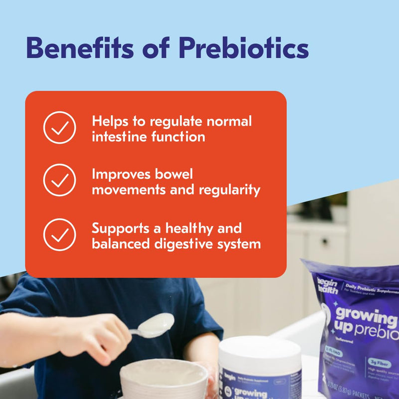[Australia] - Begin Health Daily Growing Up Prebiotics 28-Pack - Kids Digestion Powder, for Constipation Prone Kiddos | Softens Stool for Easy Pooping | Fiber Rich w/Chicory Root, Tasteless & Textureless 
