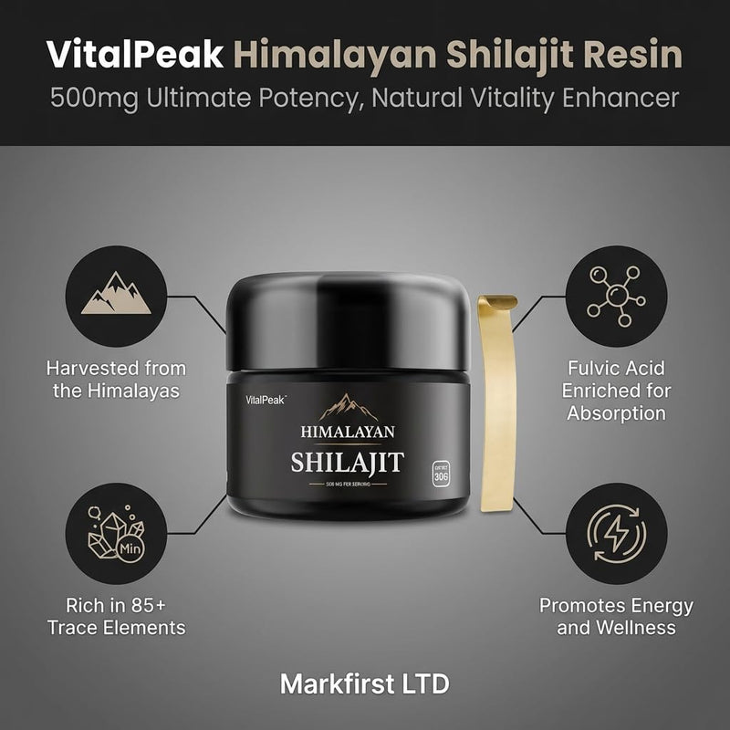 Pure Himalayan Shilajit Resin – 100% Natural Energy + Mineral Supplement – 500 mg Daily Dose – 85+ Trace Minerals + Fulvic Acid – Natural Vitality Enhancer 30G