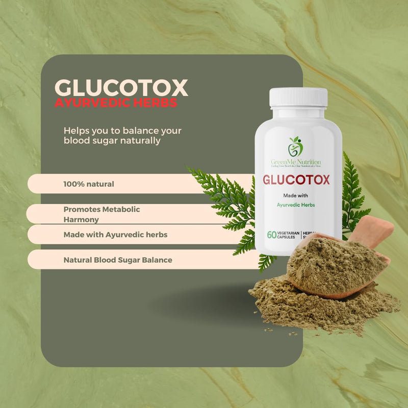 Glucotox | Ayurvedic Herbs Vegetarian Herbal Diet Supplement | Blood Sugar Support | Blood Sugar Balance & Control | Vegan Glucose Support | Blood Glucose Metabolism | 60 Capsules