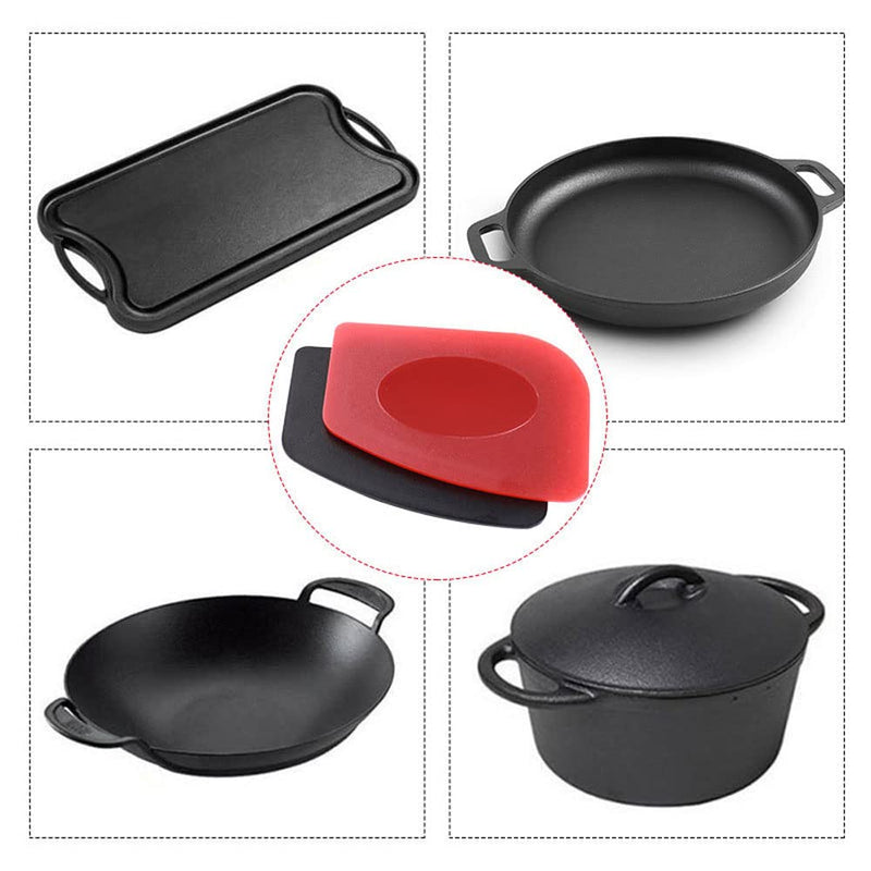 [Australia] - 316 Upgraded Chainmail Scrubber with Silicone Handle Cast Iron Cleaner for Cast Iron Grill Pan Skillet Wok Bakeware Ergonomic to Hold Easy to Use Dishwasher Safe, Scrubber + Scraper + Towel (Red) Red 