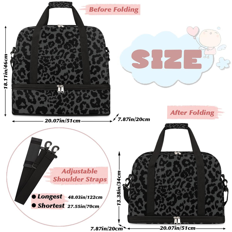 Black Leopard Cheetah Travel Duffel Bag Tote Carry On Luggage Sports Gym Bag With Shoe Compartment For Woman Man Overnight Weekend Yoga Workout Training Handbag,A-1 A-Black Leopard Cheetah