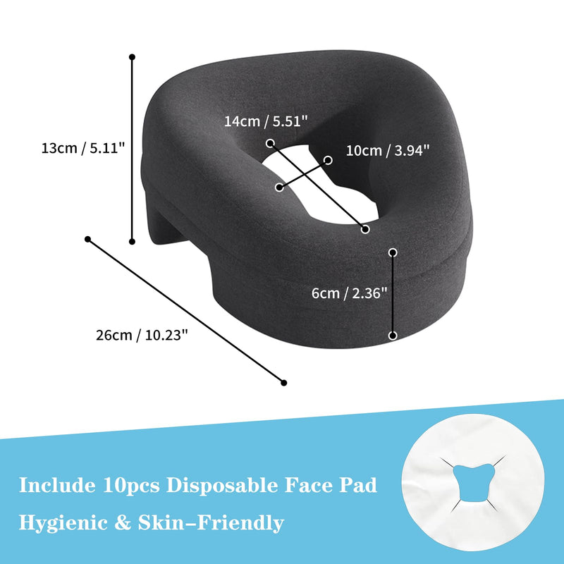 [Australia] - Ergonomic Face Down Pillow – Memory Foam Face Pillow with Detachable Cover, Massage Headrest for Bed, Stomach Sleeping, Post-Eye Surgery Recovery, Includes 10pcs Disposable Covers (Black) Black 