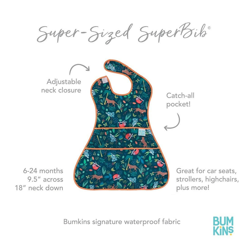 [Australia] - Bumkins Bibs for Girl or Boy, SuperBib Baby and Toddler for 6-24 Months, Full Cover Large Oversize, Essential Must Have for Eating, Feeding, Car Seat, Baby Led Weaning Supplies, Mess Saving, Jungle 1-Pack E4 Jungle Ss 1-pk 