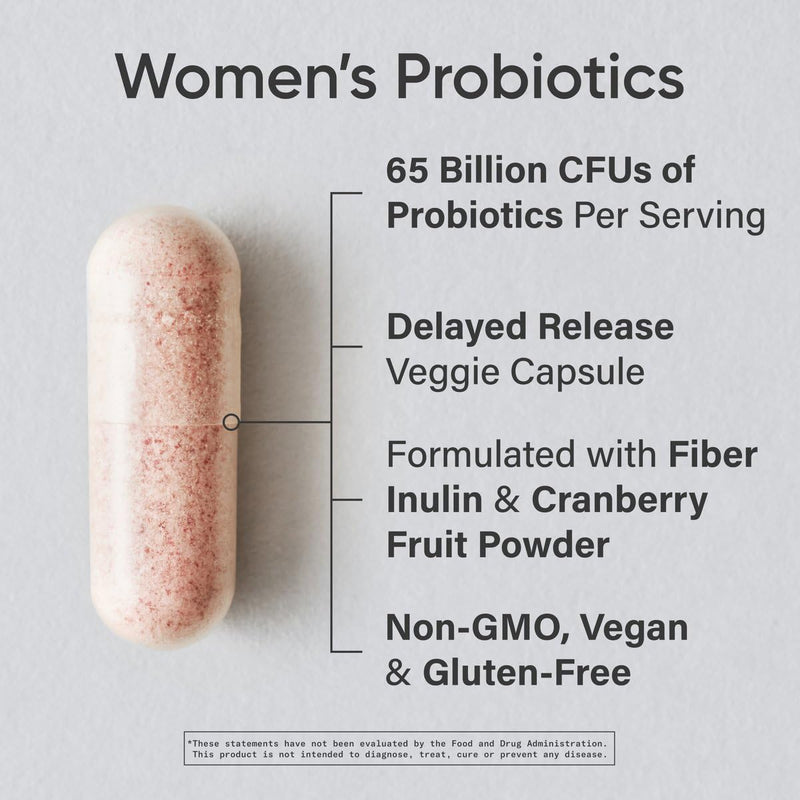 [Australia] - Sports Research Women's Probiotics with Prebiotics, 65 Billion CFU - Vegan Capsules for Gut Health & Digestive Support, Probiotics for Women with Cranberry - Non-GMO Verified & Gluten Free - 30 Count 
