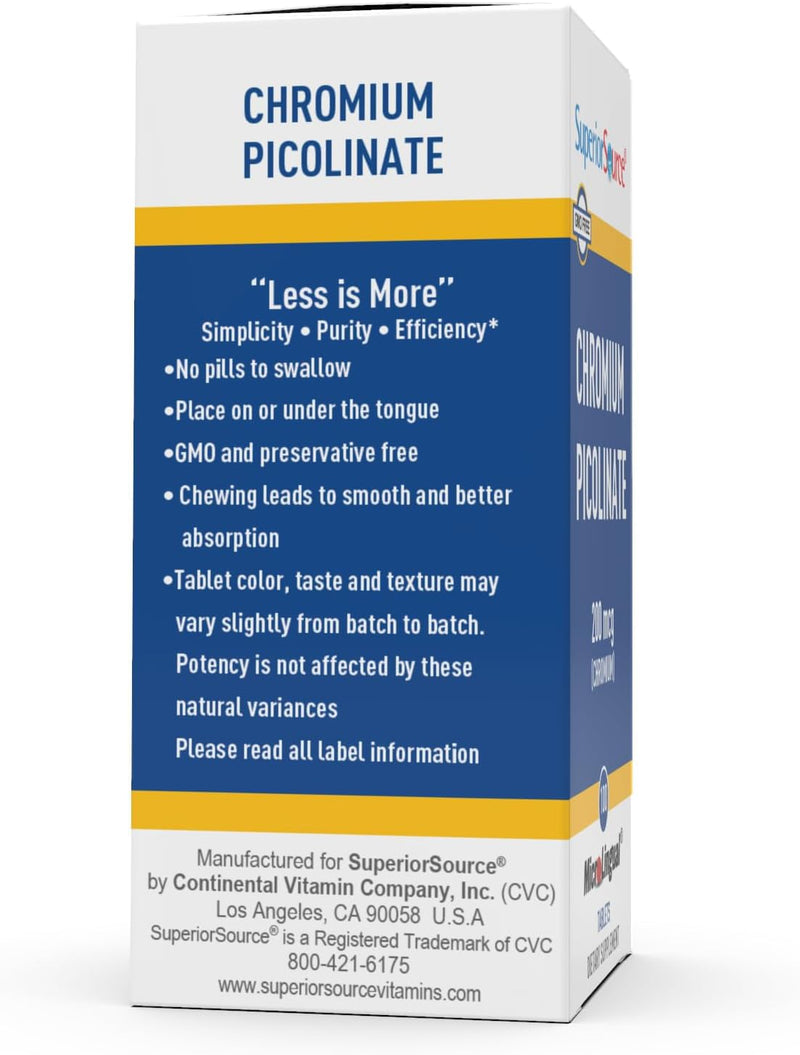 [Australia] - Superior Source Chromium 200 mcg, Quick Dissolve MicroLingual Tablets, 100 Count, Promotes Healthy Protein & Sugar Metabolism, Supports Healthy Blood Sugar Levels Already Within Normal Range, Non-GMO Unflavored 100 Count (Pack of 1) 