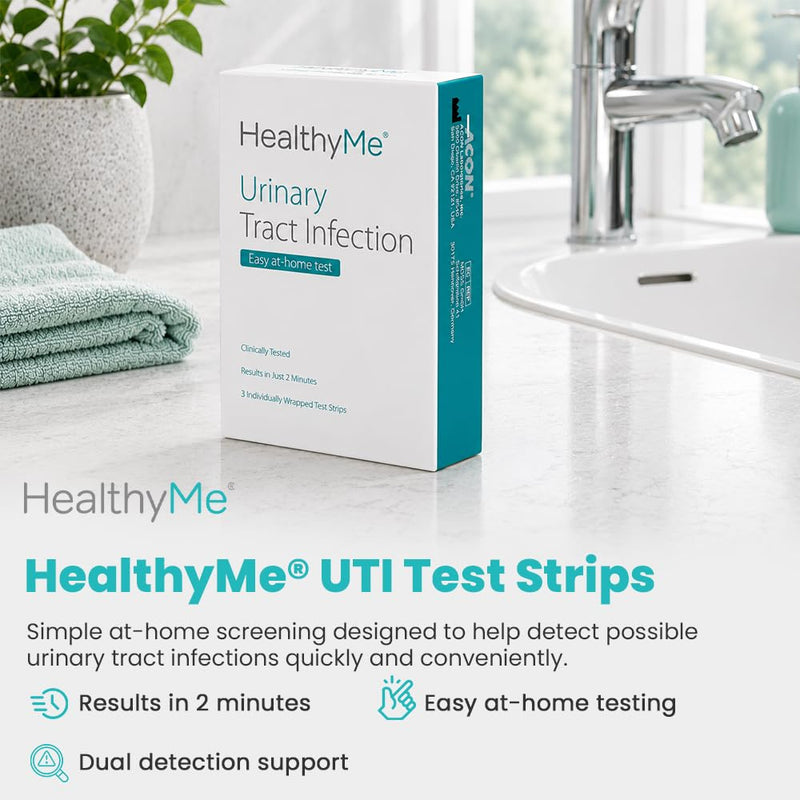 HealthyMe Urinary Tract Infection (UTI) Test Strips | 3 Individually Pouched, Self-Testing Strips, Accurate, Easy to Read, Results in 2 Minutes, Clinically Tested