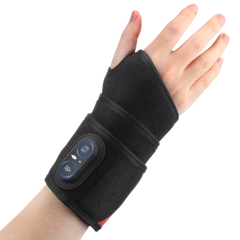 Cordless Wrist Hand Heating Pad Massage for Pain Relief, Rechargeable Heated Wrist Brace for Carpal Tunnel, Red Light Therapy Heated Wrist Massager Wrap for Arthritis, Black
