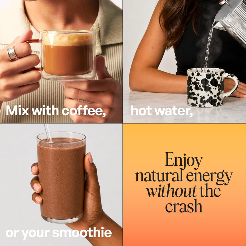JERMS Biotic Energy | Caffeine-Free Cacao Blend with Lion's Mane, Cordyceps & Adaptogens | Calm Focus, Steady Energy & Gut Support, Coffee Alternative | 30 Servings