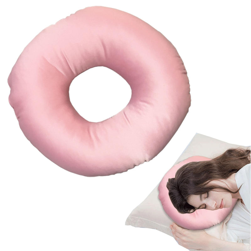 Ear Piercing Pillow for Side Sleepers，Donut Pillow with Ear Hole Ear Covers for Sleeping ，Pillow with arm Hole，Ear Guard Pillow for Ear Pain Ear Pressure (Pink- Silky Satin) Pink- Silky Satin