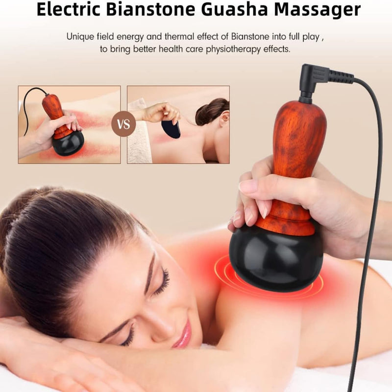 [Australia] - Hot Stones for Massage, Electric Body Massager with Temperature Control, Natural Bian Stone Gua Sha Scraping Massager for Home SPA Relaxation Treatment Pain Relief A 