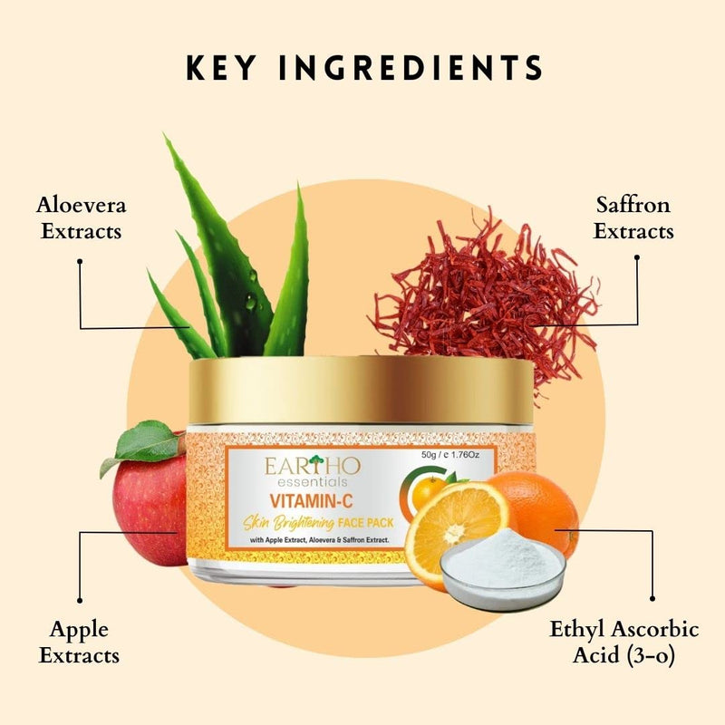 Ayurvedic Vitamin C Skin Brightening Face Pack with Apple Extract, Aloevera & Saffron Extract 50g