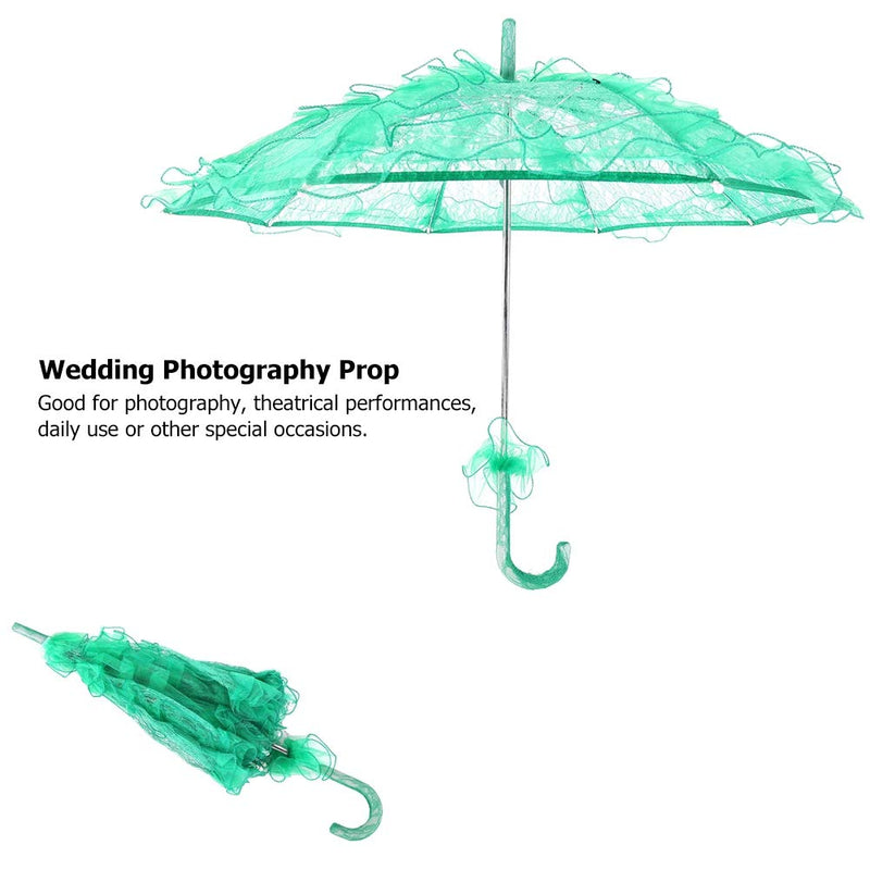 Fdit Bridal Lace Cotton Umbrella Parasol Costume for Wedding Parties Dancing Photography Prop(Green)