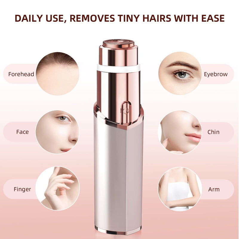 Facial Hair Removal for Women, Portable Lady Shaver, Rechargeable Painless Hair Remover for Face, Upper Lips, Chin, Peach Fuzz Rose Gold