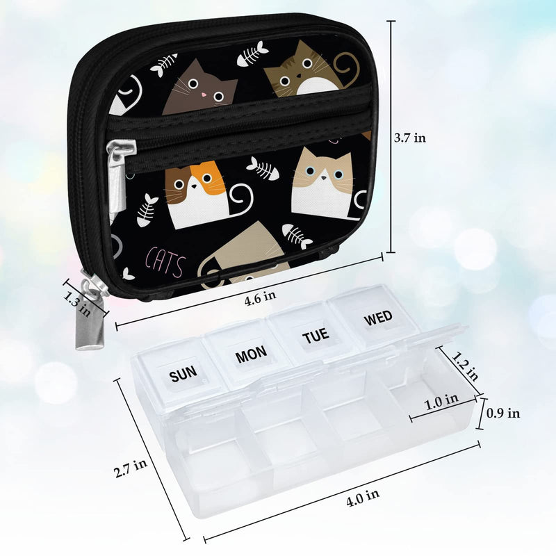 Serfeymi Weekly Travel Pill Organizer Pill Case for Purse with Removable 7 Day Pill Box, Fashionable Travel Medicine Organizer Pill Container for Medicine, Vitamin, Supplement - Black 03 + Pill Box 1 Case + 2 Boxes B. Black 03 + Pill Box