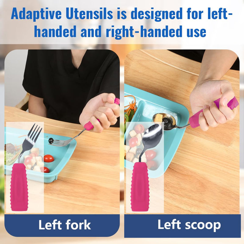 [Australia] - Adaptive Weighted Utensils Set – Spoon and Fork for Hand Tremors, Parkinson’s, Elderly, and Arthritis – Adaptive Eating Utensils for Weak Grip and Limited Mobility Left Hand - 1 Set DeepPink Spoon and Fork 