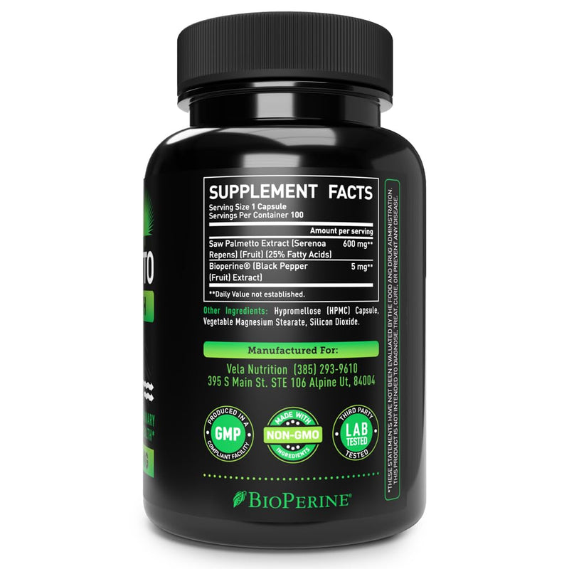 [Australia] - Vela Saw Palmetto Extra Strength High Absorption Supplement Capsules - No Bad Smell - 1 Capsule x Day - 600 mg Capsule (100 Count) 